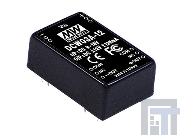 DCW03A-05 Преобразователи постоянного тока в постоянный с изоляцией 9-18Vin +/-5Vout 30-300mA, 3W