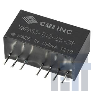 VWRAS3-D12-D15-SIP Преобразователи постоянного тока в постоянный с изоляцией dc-dc isolated 3 W, 9~18 V in, +/-15 V, +/-100 mA, dual regulated output, isolated