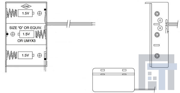 12SBH131A-GR Контакты, защелки, держатели и пружины для цилиндрических батарей 3D WIRES BLK W/COVER