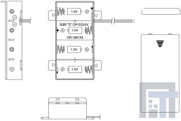 12SBH141A-GR Контакты, защелки, держатели и пружины для цилиндрических батарей 4D WIRES BLK W/COVER