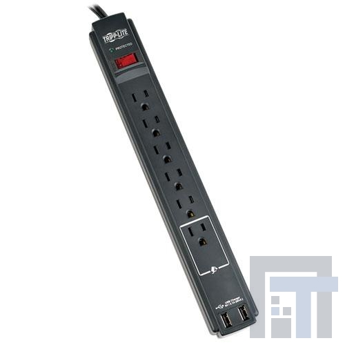 TLP606USBBTAA Сетевые удлинители  Surge Protector Strip 120V USB 6 Outlet 6ft Cord 990 Joule TAA