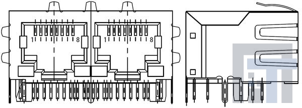 203310 Модульные соединители / соединители Ethernet 10P 2PORT RA RJ45 L9 PAN FLANGE SHLD SLDR