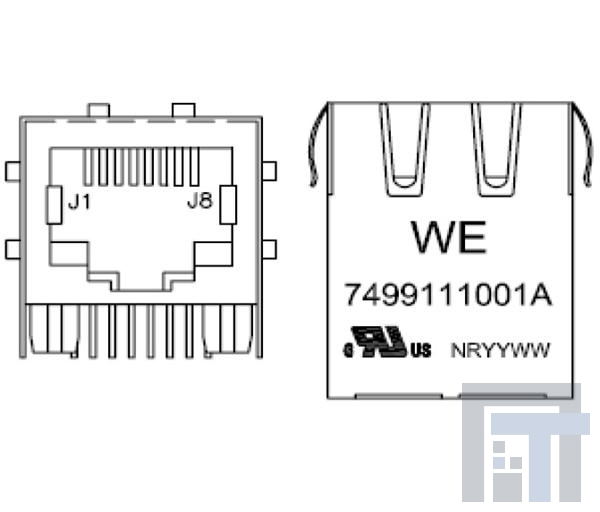 7499111001A Модульные соединители / соединители Ethernet WE-RJ45 Integrated RJ45 LAN Transformer