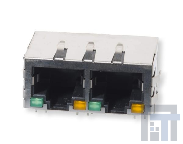 HFJ12-E2450ER-L12RL Модульные соединители / соединители Ethernet 10/100 1x2 Tab Down Ganged RJ45 G/Y LED