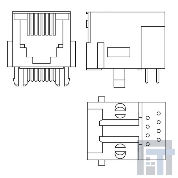 RJ45-8N-S Модульные соединители / соединители Ethernet 6 TERM LOW PROFILE SLEEVE INDUCTR 8 PIN