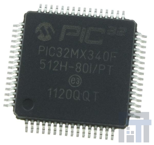 PIC32MX340F512H-80I-PT 32-битные микроконтроллеры 512KB Flash 32KBRAM 80MHz 10B ADC DMA
