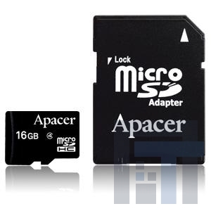 AP16GMCSH4-B Карты памяти MicroSD Card 16GB COM CLASS 4 w SD ADP