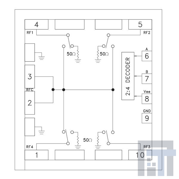 HMC344 ИС, РЧ-переключатели SP4T Non-Ref Swt Chip  DC-8.0GHz