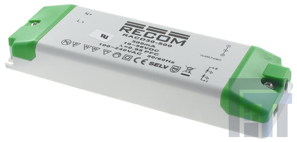 RACD30-500 Блоки питания для светодиодов CONV AC/DC 0.5AOUT 110-240VIN 10-56VOUT