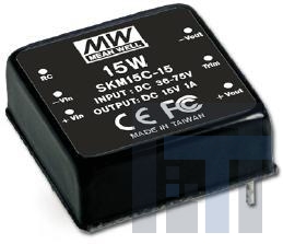 SKM15A-12 Преобразователи постоянного тока в постоянный с изоляцией 15W 9-18Vin 12Vout 125-1250mA 1x1 size