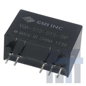 VQA-S15-D17-SIP Преобразователи постоянного тока в постоянный с изоляцией dc-dc isolated, 14.5 15.5Vdc input, 17/-8.6Vdc,  80mA, dual output, SIP