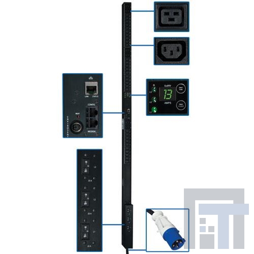 PDU3VN3G30 Сетевые удлинители  Tripp Lite PDU 3-Phase Monitored 208V 8.6kW IEC-309 30 C13; 6 C19 0URM