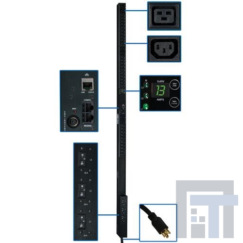 PDU3VN3L1530 Сетевые удлинители  Tripp Lite PDU 3-Phase Monitored 208V 8.6kW L15-30P 30 C13; 6 C19 0URM