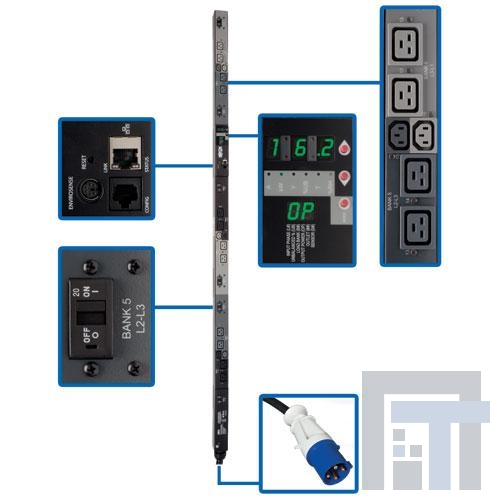 PDU3VSR6G60A Сетевые удлинители  PDU 3-Phase Switched 208V 16.2kW IEC-309 6 C13; 12 C19 0URM