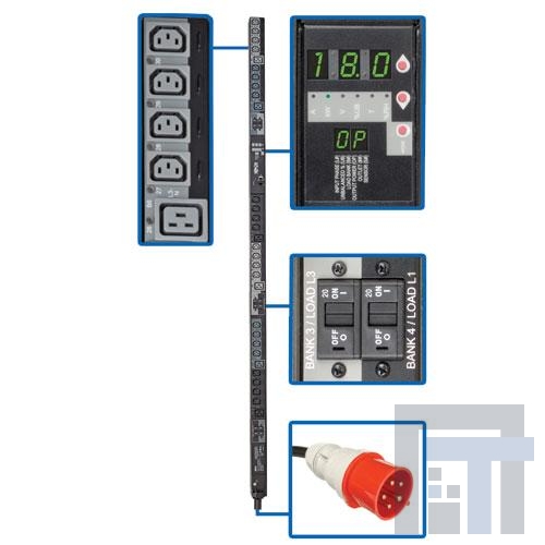 PDU3XVSR6G30B Сетевые удлинители  PDU 3-Phase Switched 240V 18kW C13 C19 IEC309 30A Red 0URM