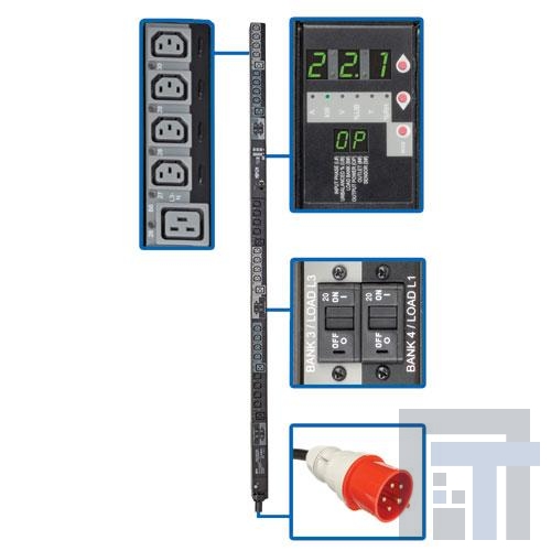 PDU3XVSR6G32B Сетевые удлинители  PDU 3-Phase Switched 220V/230V 22.1kW C13 C19 IEC309 32A Red 0U