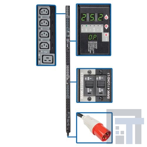 PDU3XVSR6G60B Сетевые удлинители  PDU 3-Phase Switched 240V 25.2kW C13 C19 IEC309 60A Red 0URM