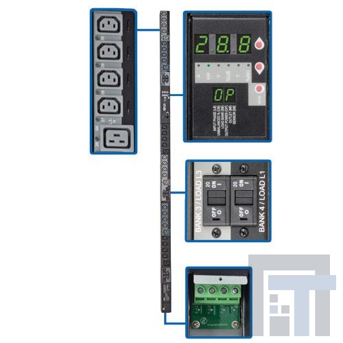 PDU3XVSRHWB Сетевые удлинители  Tripp Lite PDU 3-Phase Switched 240V/230V/220V 28.8kW C13 C19 Vertical 0URM