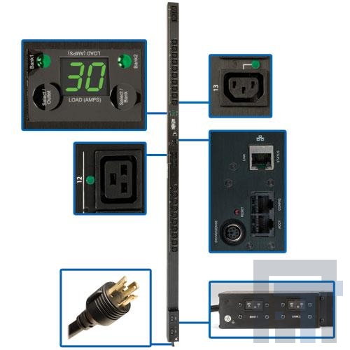 PDUMVR30HVNET Сетевые удлинители  PDU Switched 208V / 240V 30A 4 C19; 20 C13 L6-30P Vertical 0URM