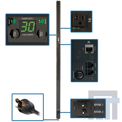 PDUMVR30NET Сетевые удлинители  PDU Switched 120V 30A 5-15/20R 24 Outlet L6-30P Vertical 0URM