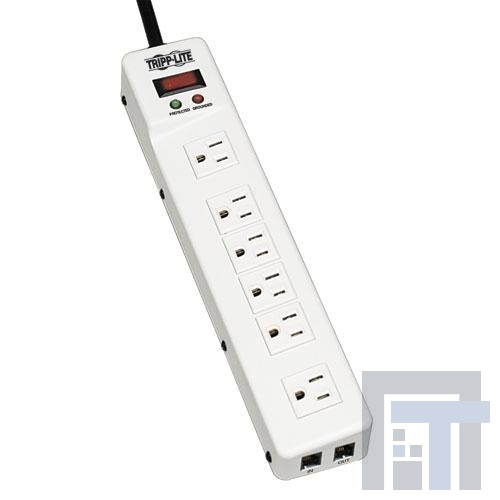 TLM626TEL15 Сетевые удлинители  Tripp Lite Surge Protector Strip 120V RJ11 RT Angle 6 Outlet Metal 15ft Crd