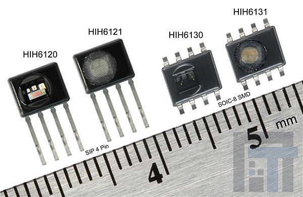 HIH6120-021-001 Датчики влажности для монтажа на плате I2C,+/-5%RH,SIP 4 no filt,non-condnsng