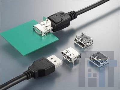 DP1R020JQ3 Соединители HDMI, Displayport и DVI  Display Port Rcpt SMT R/A w/ Flange