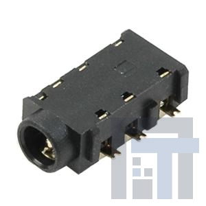 SJ-43615RS-SMT-TR Телефонные разъемы audio jack, 3.5 mm, rt, 4 conductor, mid mount SMT, 1 switch, T/R package