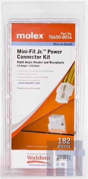 76650-0016 Проводные клеммы и зажимы MiniFitJr Power Kit RA Hdr and Recept