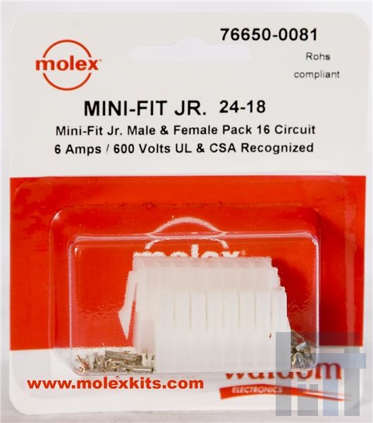 76650-0081 Проводные клеммы и зажимы MiniFit Jr Conn Kit Plug and Rect 16Ckt