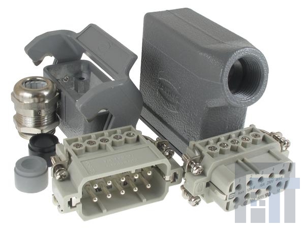 10200100000 Сверхмощные разъемы питания HAN 10A 10P+GRD METL SIDE ENTRY HOOD STRT