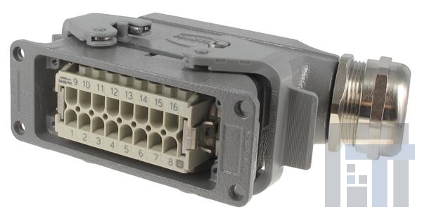10330160000 Сверхмощные разъемы питания HAN 16B 16P+GRD METL SIDE ENTRY HOOD STRT