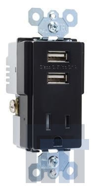 TM8USBBKCC6 Штепсельные вилки и розетки для сетей переменного тока 2 USB 2.1A 10.5W 15A OUTLET-BLACK
