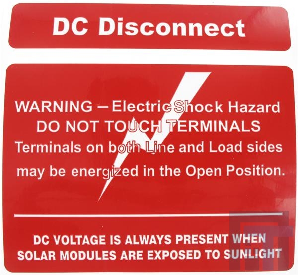 SOL-DCD-104100-4-0-5 Соединители для фотогальванических элементов / соединители для солнечных батарей 2PC DC DISCONNNECT WARNING SOLAR LABEL