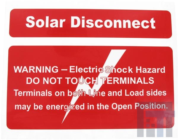 SOL-SD-104076-4-0-5 Соединители для фотогальванических элементов / соединители для солнечных батарей 2PC SOLAR DISCONNECT WARNING SOLAR LABEL