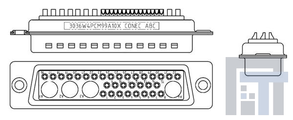 3036W4PCM99A10X Соединители D-Sub со смешанными контактами 34W 4P PLUG 20 AWG SOLDER CUP